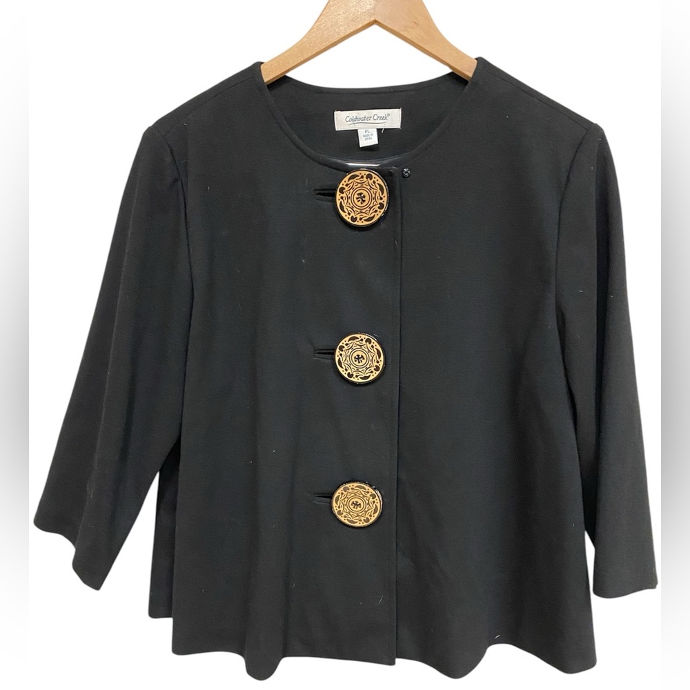 Coldwater Creek Knit Jacket "wood” button petite Women Size Large black